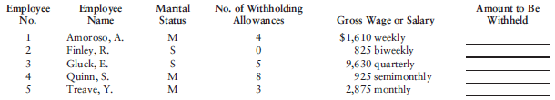 No. of Withholding Allowances Amount to Be Marital Employee Employee Name Amoroso, A. Finley, R. Gluck, E. Quinn, S. Tre