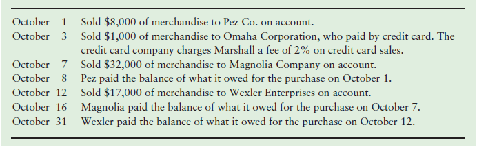 October 1 October 3 Sold $8,000 of merchandise to Pez Sold $1,000 of merchandise to Omaha Corporation, who paid by credi