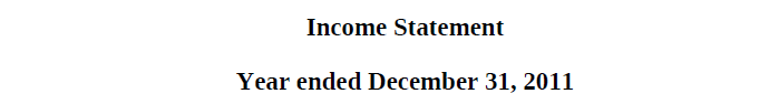 Income Statement Year ended December 31, 2011 