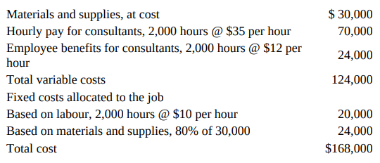 $ 30,000 Materials and supplies, at cost Hourly pay for consultants, 2,000 hours @ $35 per hour Employee benefits for co