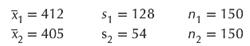X, = 412 $1 = 128 S, = 54 %3D n, = 150 n2 = 150 X, = 405 %3D