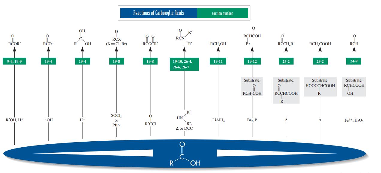 Reactions of Carboxylic Acids section number OH R' RCHČOH RCN RCX (X=CI, Br) RČOR' RCO R ОН RČOČR' R