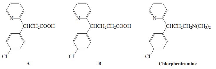 N- N- N- СНCH-COOH СНCH-CH,COОН СНCH-CH-N(CH)2 CI A B Chlorpheniramine