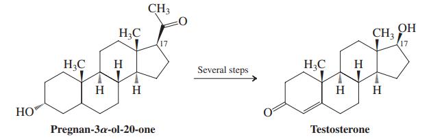 CH3 H;C (17 OH CH3 17 H3C H Several steps H;C H H H H H HO Pregnan-3a-ol-20-one Testosterone