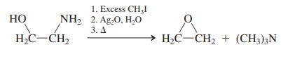 1. Excess CH;I NH2 2. Ag.0, H,о Но 3. Д H,C-CH, → H2C-CH2 + (CH3)3N