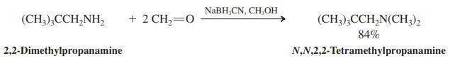 NABH,CN, CH,OH (CH3),CCH,NH, + 2 CH,=0 (CH3),CCH,N(CH3), 84% 2,2-Dimethylpropanamine N,N,2,2-Tetramethylpropanamine
