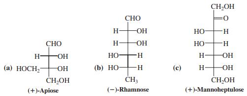 CH,OH СНО H- OH НО H. СНО H- OH Но- H- H- -OH HO H OH (а) НОСН OH (b) Но— H- OH- CH,OH CH3 CH,OH (+)-Аpiose (-)-Rhamnose (+)-Mannoheptulose