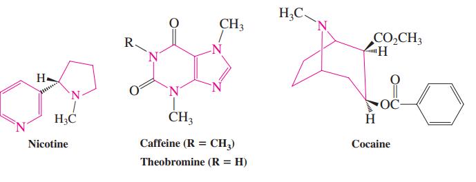 H;C CH3 R. CO,CH3 N H- `N `N' OČ- H H;C CH3 Nicotine Caffeine (R = CH3) Соcaine Theobromine (R = H) %3D