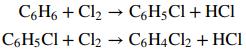 C,H6 + Cl, → C,H;Cl + HCI C6H5CI+ C2 C6H4Cl2 + HCI