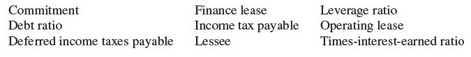 Leverage ratio Operating lease Commitment Finance lease Debt ratio Income tax payable Deferred income taxes payable Lessee Times-interest-earned ratio