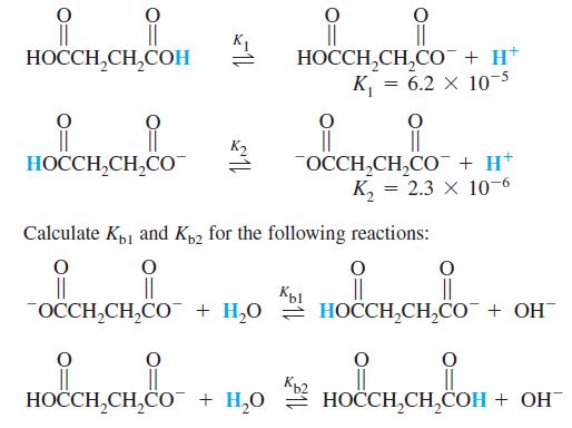 K1 НОССH,СH,CОН НОССН,СН,СО + H* %3| || OCCH,CH,CO¯ + H* К, 3 2.3 х 10-6 HOCCH,CH,CO Calculate Kp1 and Kp2 for the following reactions: || OCCH,CH,CO¯ + H,0 = HOCCH,CH,CO + OH Кы Kp2 HOCCH,CH,CO¯ + H,0 2 HOCCH,CH,COH + OH