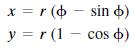 x = r (4 - sin o) y = r (1 - cos b)
