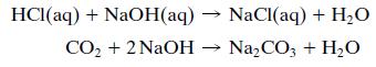 HCI(aq) + NaOH(aq) → NaCI(aq) + H;O CO2 + 2 NaOH → Na,CO3 + H2O