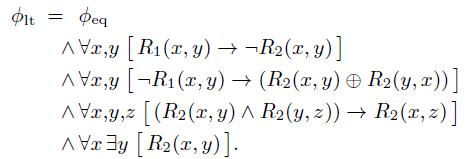 Фед A Vx,y [R1 (x, y) → -R2(x, y) A Vx,y [¬R1 (x, y) → (R2(x, y) R2(y, x))] A Vz,y,z [(R2(x, y) ^ R2(y, 2)) → R2(x, z)] A Vx3y [R2(x,y)].