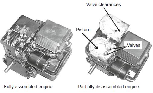 Valve clearances Piston Valves Fully assembled engine Partially disassembled engine