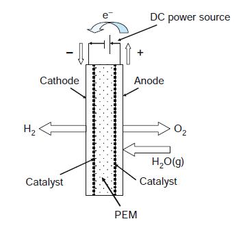 e DC power source Cathode Anode H2 O2 H,O(g) Catalyst Catalyst PEM H***************..**