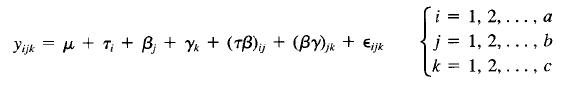 i = 1, 2, ... , a j = 1, 2, 1, 2, ... , c Yijk = u + T; + B, + Y + (TB); + (By) + Ejk b ....