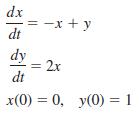 dx = -x + y dt dy 2x dt x(0) = 0, y(0) = 1