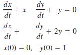 dx + x dt dy + y = 0 dt dx dy + 2y = 0 dt dt x(0) = 0, y(0) = 1