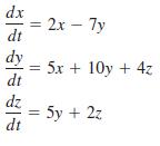dx = 2x – 7y dt dy 5x + 10y + 4z dt dz 5y + 2z dt