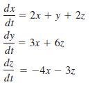 dx 2x + y + 2z dt dy 3x + 6z dt dz -4x – 3z dt