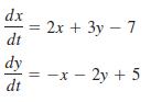 dx 2x + 3y – 7 dt dy = -x - 2y + 5 dt