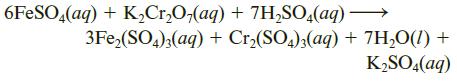 6FESO,(aq) + K,Cr,O,(aq) + 7H,SO.(aq) → 3Fe,(SO,);(aq) + Cr,(SO,);(aq) + 7H,O(1) + K2SO,(aq)