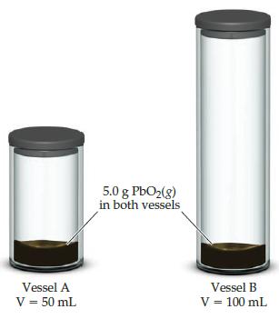 5.0 g PbO2(g) in both vessels Vessel A Vessel B V = 50 mL V = 100 mL