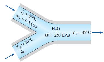 T = 80°C m = 0.5 kg/s H,0 T3 = 42°C– (P = 250 kPa) T = 20°C