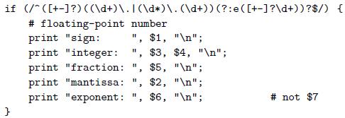 if (/^([+-]?) ((\d+)\.I(\d*)\. (\d+))(?:e([+-]?\d+))?$/) { # floating-point number print 