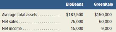 BioBeans GreenKale Average total assets.... Net sales.... Net income. $187,500 $150,000 75,000 60,000 15,000 9,000