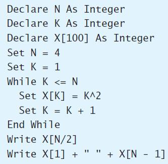 Declare N As Integer Declare K As Integer Declare X[100] As Integer Set N = 4 Set K = 1 While K