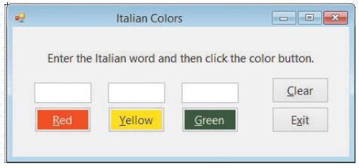 Italian Colors Enter the Italian word and then click the color button. Clear Red Yellow Green Exit