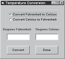 Temperature Conversion Convert Fahrenheit to Celsius C Convert Celsius to Fahrenheit Degrees Fahrenheit Degrees Celsius: Convert Done