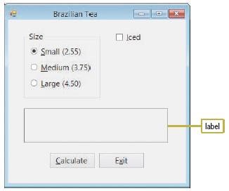 Brazilian Tea Size O Iced O Small (2.55) O Medium (3.75) O Large (4.50) label Calculate Exit