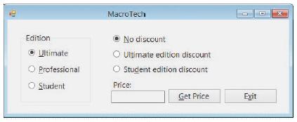 MacroTech Edition No discount O Ultimate O Utimate edition discount O Student edition discount O Professional O Student Price: Get Price Exit