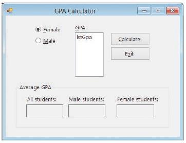 GPA Calculator Female GPA: IstGpa O Male Calculate Ezit Average GPA All students: Male students: Female students: