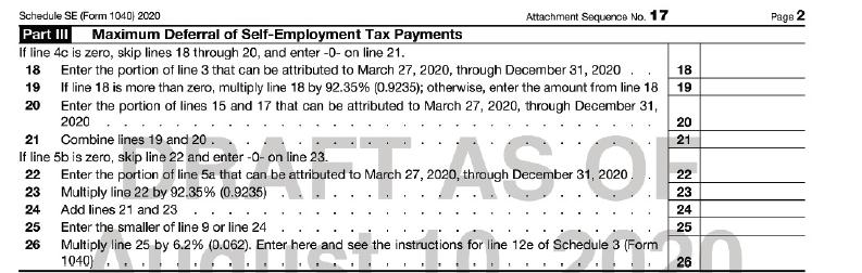 Schedule SE (Form 1040) 2020 Part III Maximum Deferral of Self-Employment Tax Payments If line 4c is zero,