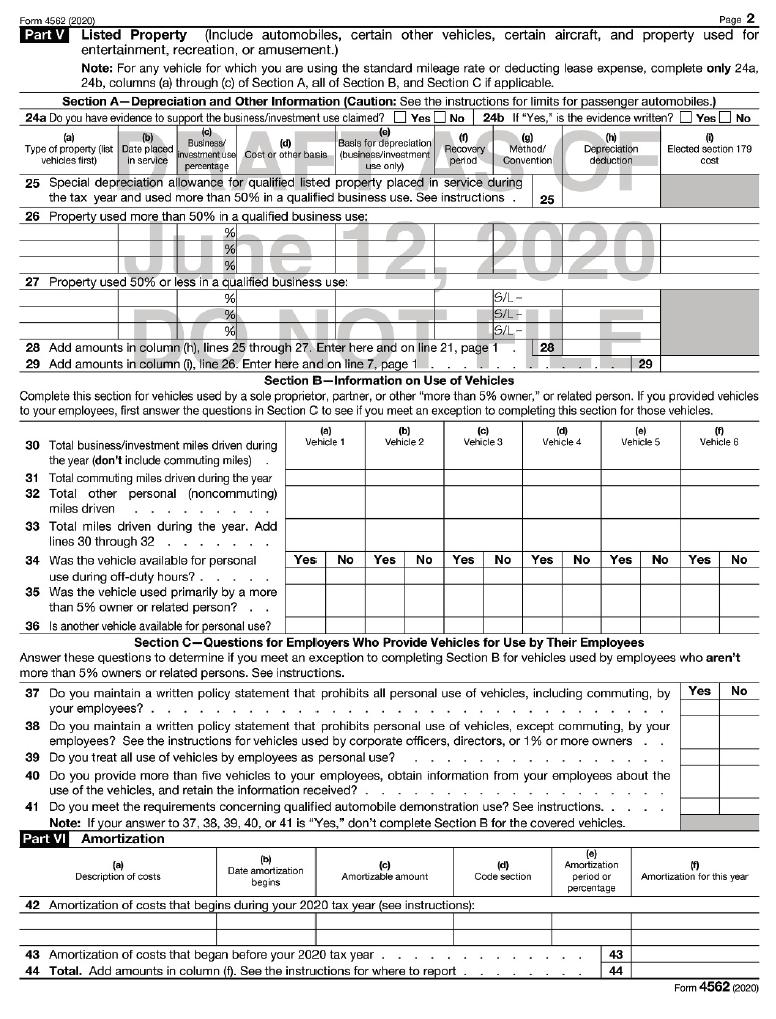 Form 4562 (2020) Page 2 Part V Listed Property (Include automobiles, certain other vehicles, certain