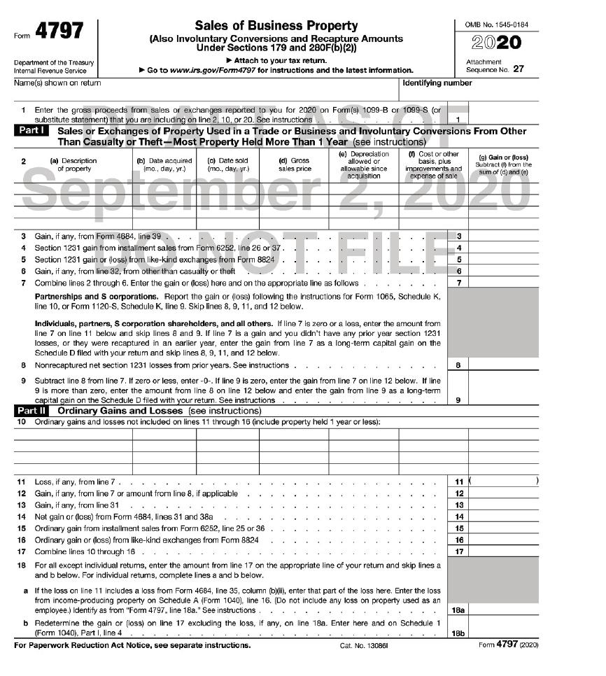 4797 Department of the Treasury Internal Revenue Service Name(s) shown on return Form 2 Sales of Business