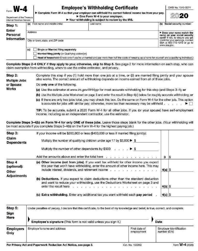 Form W-4 Department of the Treasury Intemal Revenue Service Step 1: Enter Personal Information Step 2: