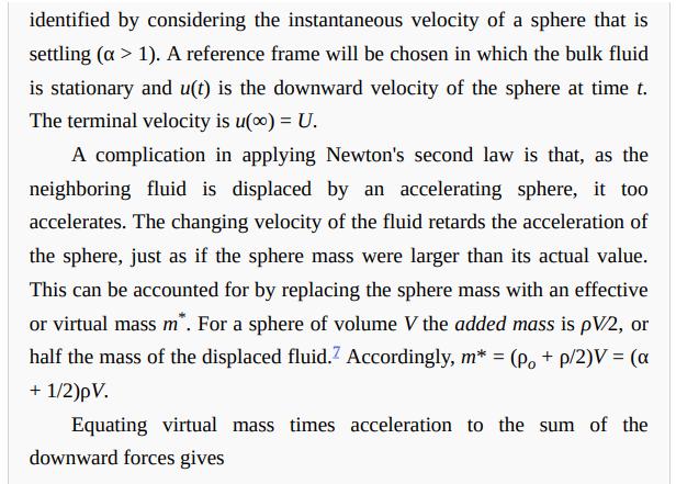identified by considering the instantaneous velocity of a sphere that is settling (a > 1). A reference frame