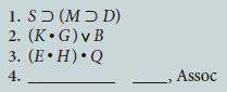 1. S (MDD) 2. (KG) v B 3. (E.H) Q 4. Assoc