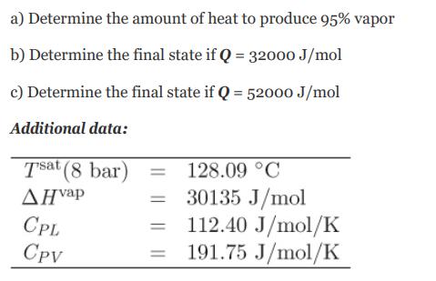 a) Determine b) Determine the final state if Q = 32000 J/mol c) Determine the final state if Q = 52000 J/mol