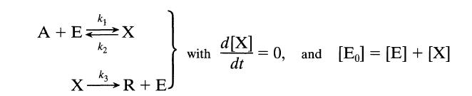 k A+EX k k3 X-KR+E with d[X] dt = 0, and [E] [E] + [X] =
