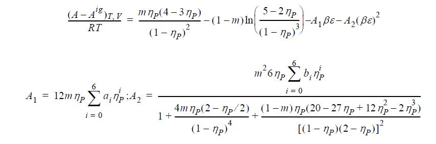 ig. = (A - A)T, V mnp(4-3np) (1-7p) 2 RT = A 12m np a7:4 i = 0 = 1+ - (1 -m) ln 4 m np(2-7p/2) (1-7p)* 5-27p