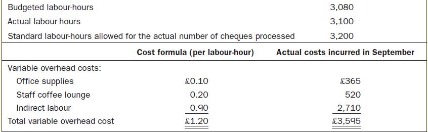 Budgeted labour-hours Actual labour-hours Standard labour-hours allowed for the actual number of cheques