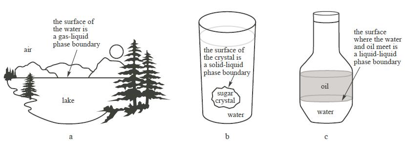 air the surface of the water is a gas-liquid phase boundary lake a the surface of the crystal is a