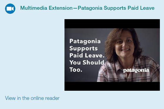 Multimedia Extension-Patagonia Supports Paid Leave View in the online reader Patagonia Supports Paid Leave.