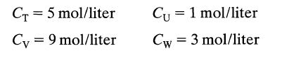 CT 5 mol/liter Cv 9 mol/liter = Cu = 1 mol/liter Cw=3 mol/liter